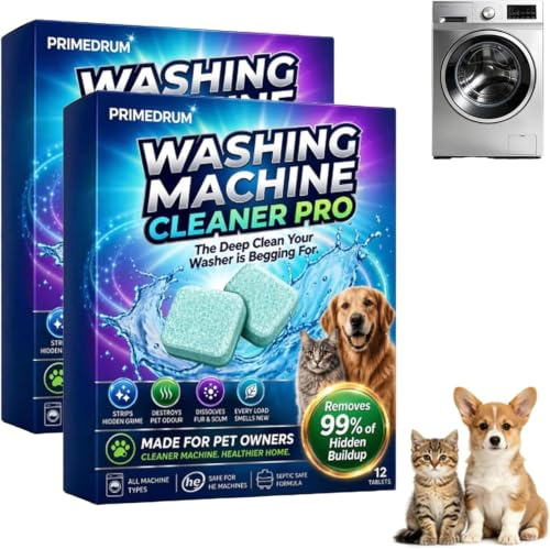 Prime-Drum Washing Machine Cleaner Pro Tablets, Remove Odour & Pet Hair, Clean the Inner Drum and Laundry Tub Seal, All Washing Machines, Eliminates Odour Mould Detergent Residue (2BOX)