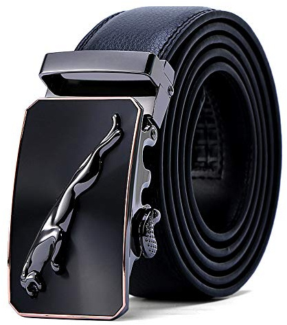 Homme Ceinture,En Cuir Véritable Jaguar Business Suits Casual Boucle Réversible Avec Cliquet Automatique, Convient Pour 42”-45“(115Cm) Tour De Taille