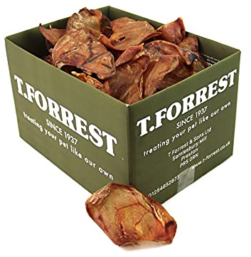 T.Forrest British Dried Whole Pig Ears for Dogs - Natural, Air Dried Dog Snacks, High Protein Grain Free Dental Chews - 25 Count