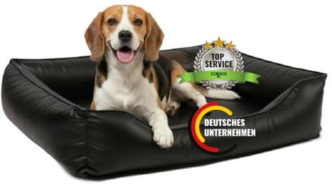 Orthopädisches Hundebett mittelgroße Hunde L – Waschbares Hundekissen 【Kunstleder】 Hundekorb aus Kunstleder - Formstabiles Hundesofa - Hundekörbchen mit Rand für Hunde, dog bed Schwarz 90x70 cm