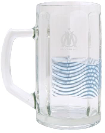 Chope à bière OLYMPIQUE DE MARSEILLE en Verre, Réutilisable, Cylindrique, 500 centiliters, Mug, Ronde, Bière à domicile