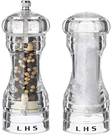 LHS Pepper Mill and Salt Shaker Set of 2 Salt and Pepper Mill Shaker with Adjustable Coarseness-Clear