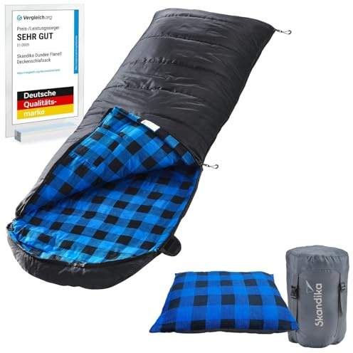 Skandika Deckenschlafsack Dundee Flanell | Baumwolle, Luxus-Qualität, koppelbar, Doppelschlafsack, 3 Jahreszeiten, bis -20°C, 220 x 80 cm/ 220 x 160 cm | Outdoor Camping Schlafsack