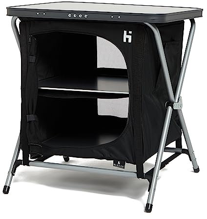Hi-Gear Elite 3 Cupboard with Durable Steel Frame & Water Resistant Fabric, Easy to Assemble, Portable, Folding Storage Unit, Organiser, Ideal for Camping and Festivals, includes Carry Bag, Black