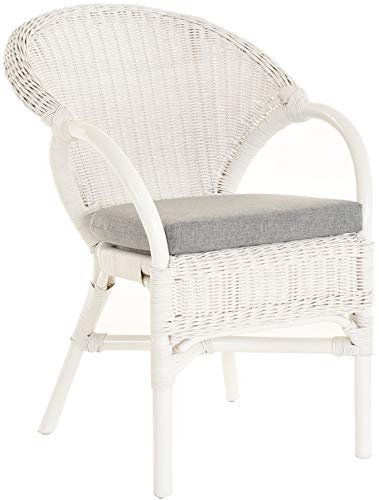 Krines Home Stapelbarer Rattansessel Rattan Sessel Lounge Rattanstuhl mit Armlehne Clubsessel Wintergartensessel (Weiß, mit Kissen)