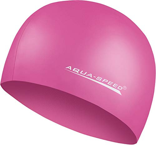 Aqua Speed MEGA Pinke Schwimmmütze für Damen | Bunte Badekappe für Mädchen Jungs Kids | Bademütze wasserdicht | Badehaube | Schwimmhaube | Silikon | 27