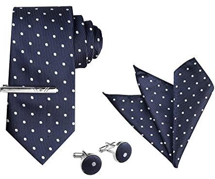 Allegra K Juego De Corbatas Mancha De Lunares Corbata De Bolsillo Cuadrado Gemelos Clips De Corbata Para Bodas De Negocios Para Hombres Azul Marino Blanco Talla única