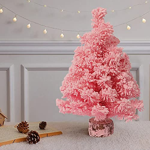 Dysetcs Rosa beflockte Bäume mit Holzsockel, Mini-rosa Weihnachtsbäume, beflockte Tischbäume, rosa künstliche Mini-Weihnachtsbäume für Weihnachten, Tischdekoration, Basteln, Ornamente