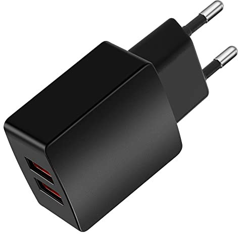CREAPICO Caricatore USB, Adattatore/Presa USB a 2 Porte da 5V/2,1A, Alimentatore/Caricabatterie da 10,5W Compatible con iPhone, Samsung A12/A22, Redmi, OPPO, Nokia, Moto, HUAWEI e Più Dispositivi–Nero