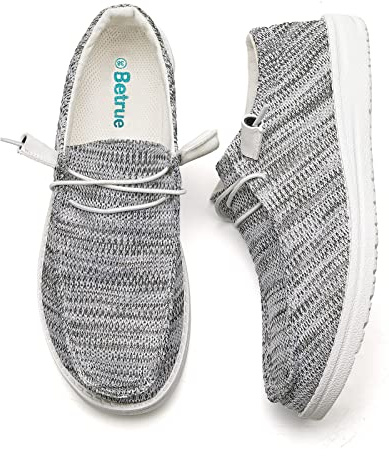 Betrue Lightweight Boat Shoes for Women, Womens Casual Loafers, Womens Slip On Deck Shoes, Breathable Canvas Sneakers for Women（BE2018-grey-39）