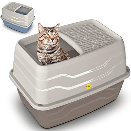 CAT CENTRE Top Entry Litter Tray Extra Deep XL, Dog-Proof, Anti-Spillage | Enclosed covered cat loo pan, raised sides, rounded corners, high-spraying cats, multi-pet households