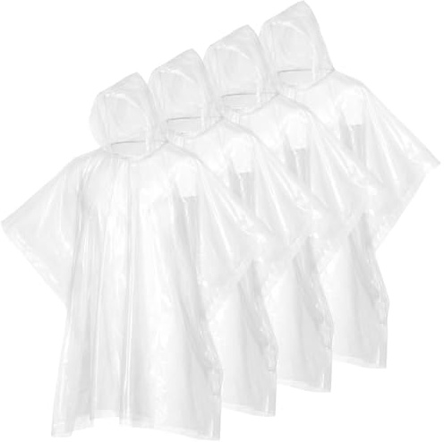 SOL 4pk Rain Poncho Adult Waterproof - Disposable Poncho Waterproof Adult | Disposable Rain Poncho - Waterproof Poncho for Festivals, Travel & Camping, Clear Poncho Rain Cape, 4pk x One Size