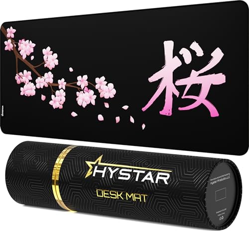 Hystar Extended Gaming Mouse Pad | XXL 36 x 16 | 5mm Thick, Waterproof Surface, Smooth Polyester Fabric, and Natural Rubber Base | Blossom
