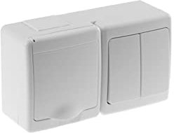 1-Fach Aufputzsteckdose mit Doppelschalter Weiß IP44 16A/250V Schuko Aufputz Feuchtraum Steckdose Weiß