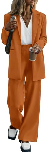 PRETTYGARDEN Women's Fall Two Piece Outfits Dressy Blazer Jacket and Wide Leg Pants Pockets Business Casual Office Suit Sets (Brown,Large)