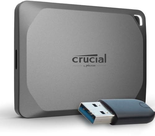 Crucial X9 Pro SSD 4TB Esterno SSD Portatile con Adattatore USB-A, fino a 1050 MB/s in lettura e scrittura, Resistenza ad Acqua e Polvere (IP55), USB-C 3.2 - CT4000X9PROSSD902