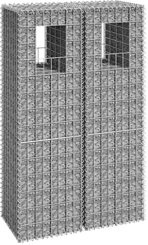 Tino Tech Lot de 2 colonnes de gabion en fer - 40 x 40 x 140 cm - Argenté - Panier à pierre - Paniers gabions - Clôture - Mur de jardin - Gabion - Grille