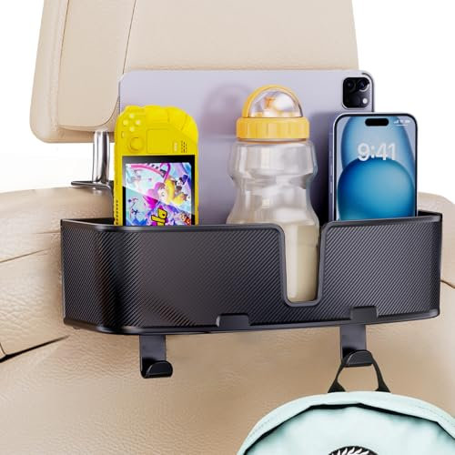 MAGJIEYX Car Headrest Cup Holder for Back Seat Organizer for Multi-Hanging Snack Storage Box with Strong Hooks for Kids and Uber Backseat Passengers Share Rid for Travel Accessories