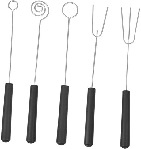 INOOMP 5pezzi Forchette Per Cioccolato in Acciaio Multifunzionali Per Barbecue Dolci e Frutta Design Due Forchette Tre e Forma Rettunta Manico Ergonomico Per Uso Durevole