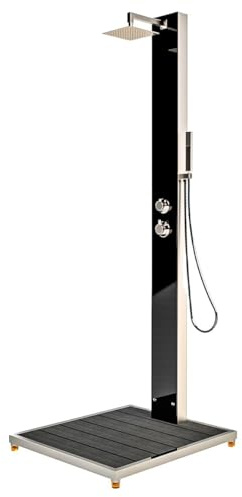 POOL Total IDEAL Glasdusche Kuba (schwarz) | Inkl. Bodenplatte