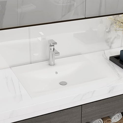 ARKEM Vasque à Poser en céramique Rectangulaire Blanche 60 x 46 cm,Vasque À Poser Salle De Bain,Lavabo Salle De Bain