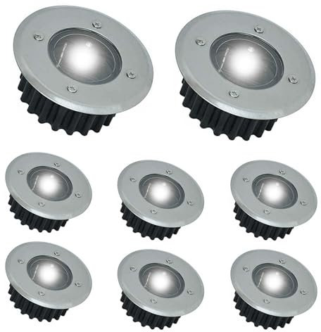 Petyoung 8Pack Outdoor Solar Ground Lights, IP65 Waterproof Solar Disk Lights for Lawn Pathway Yard Patio