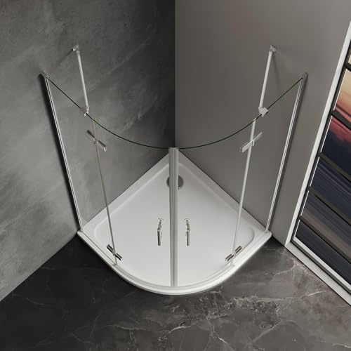 IMPTS Runddusche 80x80x195 cm Duschkabine Duschabtrennung Viertelkreis | 6 mm ESG Sicherheitsglas Nano-Beschichtung, Rahmenloses Design, Silber, ohne Duschtasse