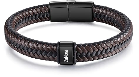 lorajewel Armband für Herren mit Gravur Personalisierte Geschenke für Männer Schwarz Edelstahl Lederarmband Herren mit Namen Geschenk für Vatertag Weihnachten Valentinstag