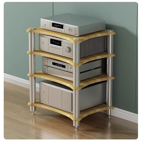 Audio-Rack, 4-stufiger Stereo-Verstärker-Lautsprecherständer, Schrank-Aufbewahrungseinheit für Medienkomponenten, Regal für DVD-Player/Spielekonsole/TV-Box/WLAN-Router/Kabelbox/Plattenspiele