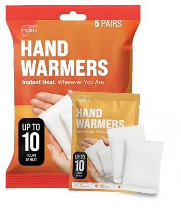FERRIS | Air Activated Hand Warmers (10 Pack) | Up to 10 Hours Safe, Odourless Heat | Disposable Pocket & Hand Heat Packs for Cold Weather, Outdoor Sports, Camping, Hiking, Skiing & Winter Activities