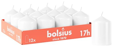 Bolsius släta blockljus – vit – 12 stycken – 8 x 6 cm – dekorativa hushållsljus – brinntid 17 timmar – oparfymerad – innehåller naturligt växtvax – utan palmolja