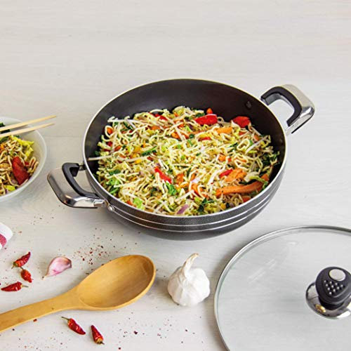 Olla para cocinar, Wok Aluminio Antiadherente con Dos Asas y Tapa, sartén