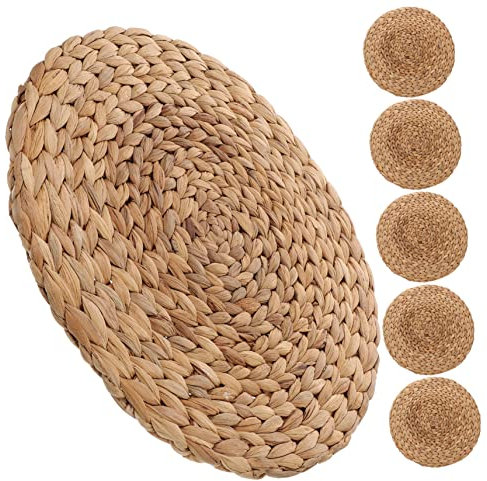 Garneck 6pcs Kitchen Table Mats Rattan Place Mats Boho Charger Plates and Coasters