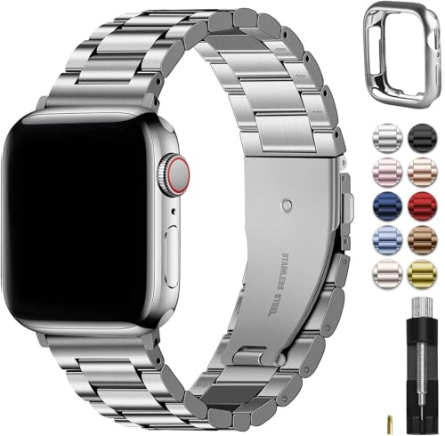 Fullmosa Kompatibel med Apple Watch Armband Series 11 10 46mm Kvinnor Män, metallarmband rostfritt stål Ersättningsband för iwatch Series 11/10 46mm, silver