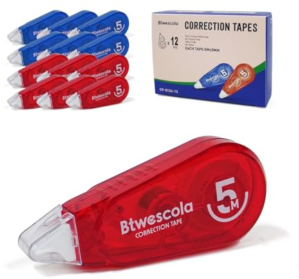 Btwescola Mini Correction Tape, Easy to Use Applicator for Instant Corrections Office or School Supplies (12pcs/set)