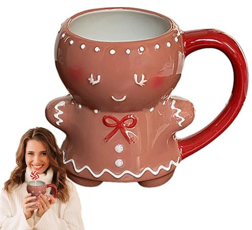 Generisch 280 Ml Lebkuchenbecher, Niedliche Keramik Lebkuchenbecher, Lebkuchen Lebkuchenbecher, Cartoon Lebkuchenhaus Weihnachtstasse Für Freunde, Mama, Kollegen