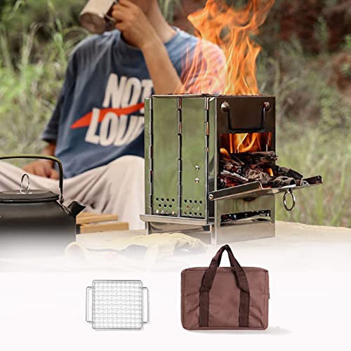 Estufa Camping, Cocina de Leña, Estufa Leña Camping Plegable, Mini Hornillo de Camping, Estufa de Leña de Acero Inoxidable Estufa Parrilla de Carbón Cocina para Acampar Barbacoa(S)