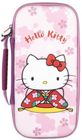 Konix Hello Kitty Housse de Protection et Transport Console Nintendo Switch 2 - Filet Rangement Accessoires - 8 Compartiments Jeux - Motif 3D - Rose