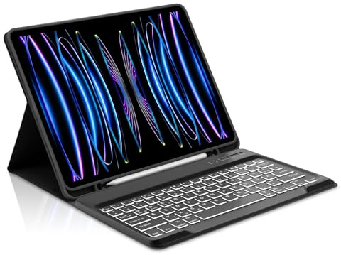 Occtingkind, Teclado para iPad Pro 12.9 Funda con Teclado para iPad Pro 12.9 Pulgadas, Magnético Desmontable Bluetooth Keyboard para Apple iPadPro (2018-2022), QWERTZ, USB C, Retroiluminación, Negro