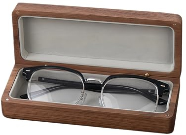 HUACUESY Étui à lunettes en bois massif – Cerise/noyer, doublure en velours, charnières en laiton, noir/noyer, taille unique