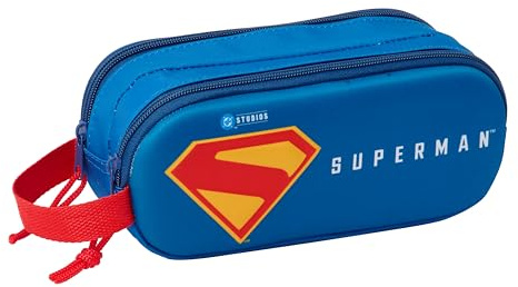 Safta Superman 3D - Portatodo Doble 3D, Estuche Infantil, Estuche Niño, Ideal para Niños en Edad Escolar, Cómodo y Versátil, Calidad y Resistencia, 21x6x8 cm