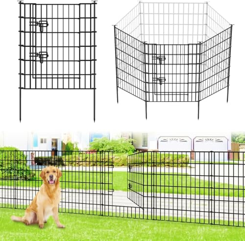 Thealyn Garden Fence 81cm High x 71cm Wide (9 Panels+1 Gate, Total Length 7m) No Dig Outdoor Rustproof Metal Decorative Dog Animal Barrier Border Fence for Yard Patio Flower Bed