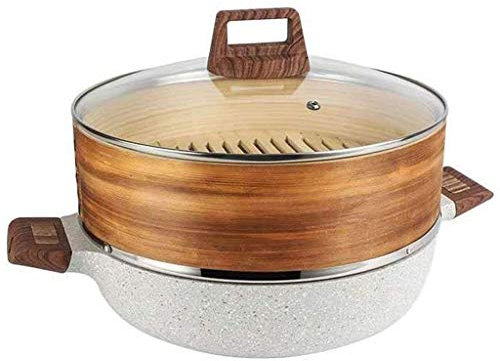 OQHAIR Maifan Stone Steamer Non-Stick Soup Pot Large Capacity High Temperature Porridge Stew Wok Fire Home Gas Cooker Universal (32Cm)