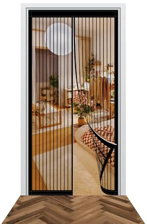 Magnetic Fly Screen Door 72 x 172 cm Easy to Install Without Drilling Door Fly Screen Curtain Automatically Closes/Keep Open Feature for Home Office Balcony Patio Garden, Black