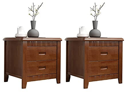 Mesita de noche de madera maciza de 40 cm de ancho, 2 cajones de gran capacidad, ideal para dormitorio y sala de estar, juego de dos unidades, color nogal, 50 x 40 x 50 cm