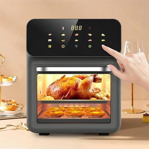 Friggitrice ad aria senza olio da 10 l, design anti-ruggine, tecnologia di riscaldamento uniforme, finestra trasparente, touch screen digitale, temperatura regolabile 80-200 °C, 18 menu, 1350 W