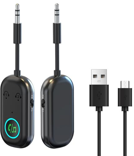 OIHCAZ Upgraded Bluetooth 5.3 Transmitter Receiver, Dual Pairing Wireless AUX Bluetooth Adapter for Car Amplifier Audio, Airplane Bluetooth Receiver 3.5mm Jack for TV Home Stereo Headphone