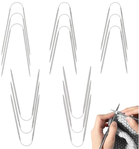 18 Stricknadeln Set, Rundstricknadeln für Socken, Mützen und Handschuhe, 6 Größen (2mm/2.5mm/3mm/3.5mm/4mm), Edelstahl Stricknadeln, Langlebig und Korrosionsbeständig