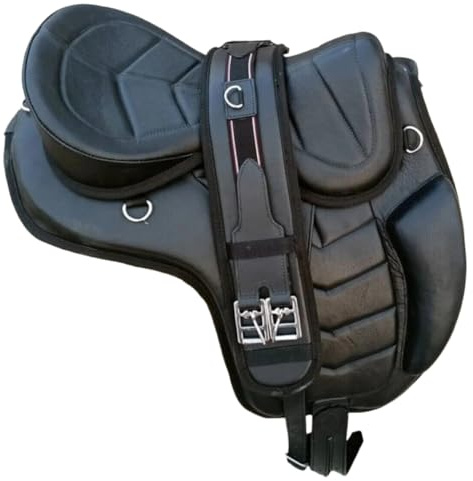 Premium Leather Treeless FreeMax Horse Saddle Black Comfortable Flexible GP Design Fits 16 17 Inch Seat Sizes (16)