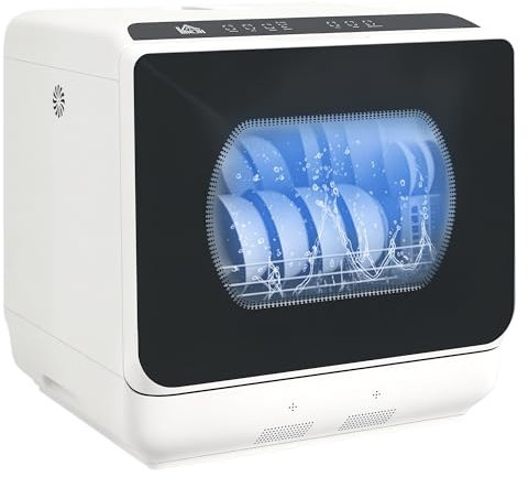 HOMCOM Lavavajillas de Encimera Lavavajillas Pequeño con 5+1 Programas Depósito de Agua de 6L Dos Modos de Suministro de Agua ECO Pantalla LED para Cocina Apartamentos